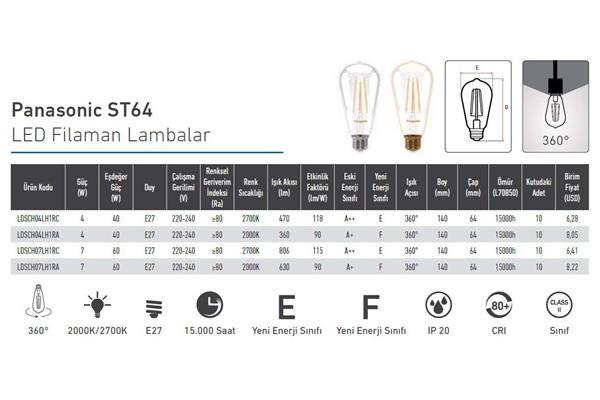 Panasonic E27 Led Filaman ST64 Lamba